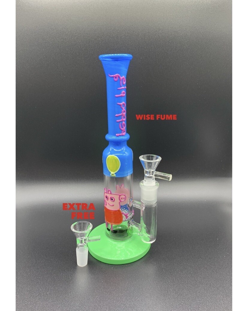 10inch peppa pig Glass Bong GLOW IN DARK tobacco Hookah+1x extra bowl