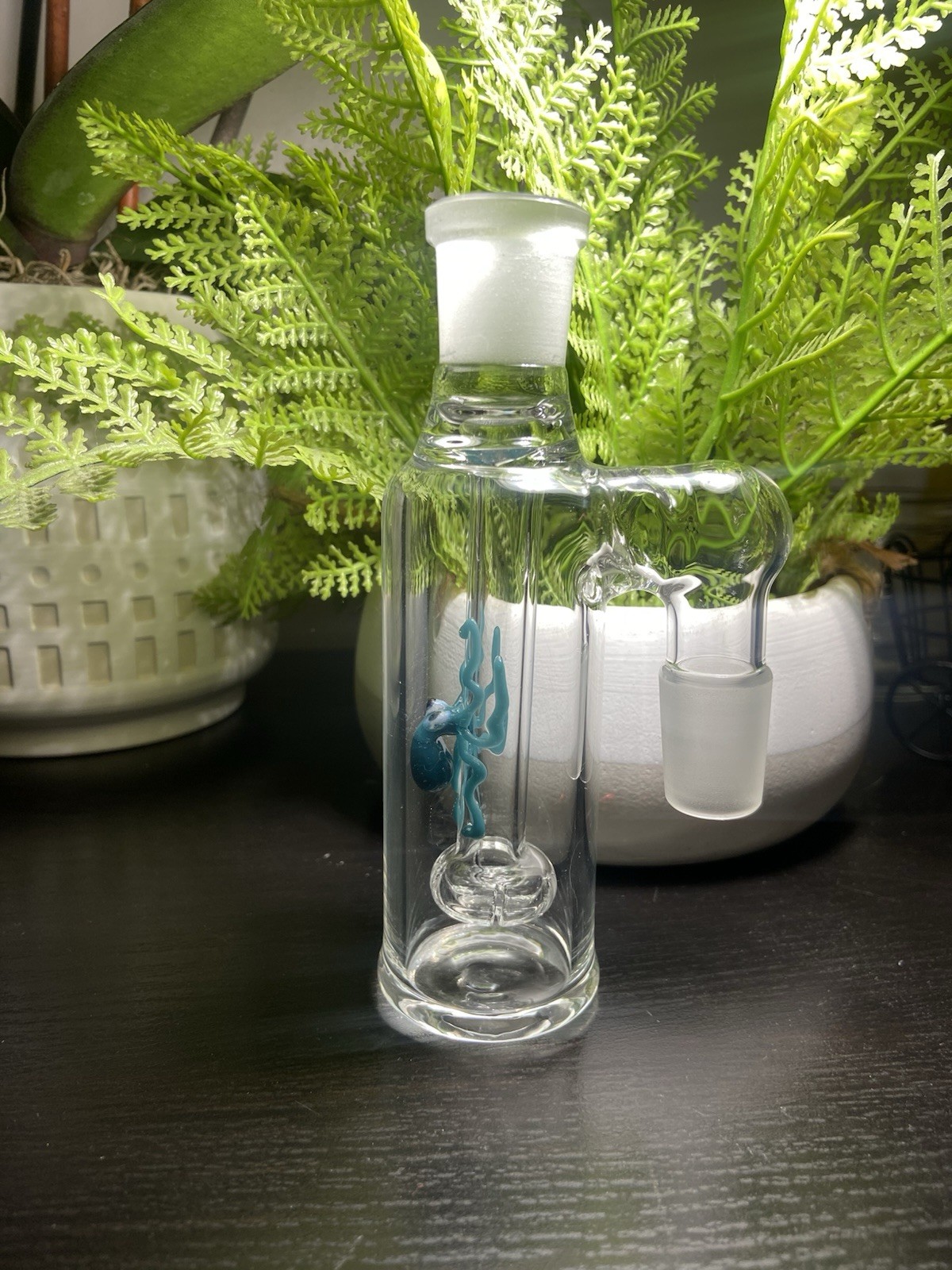 18MM Shower Head Glass Ash Catcher 90 degree Black (Agua Azul Octopus).