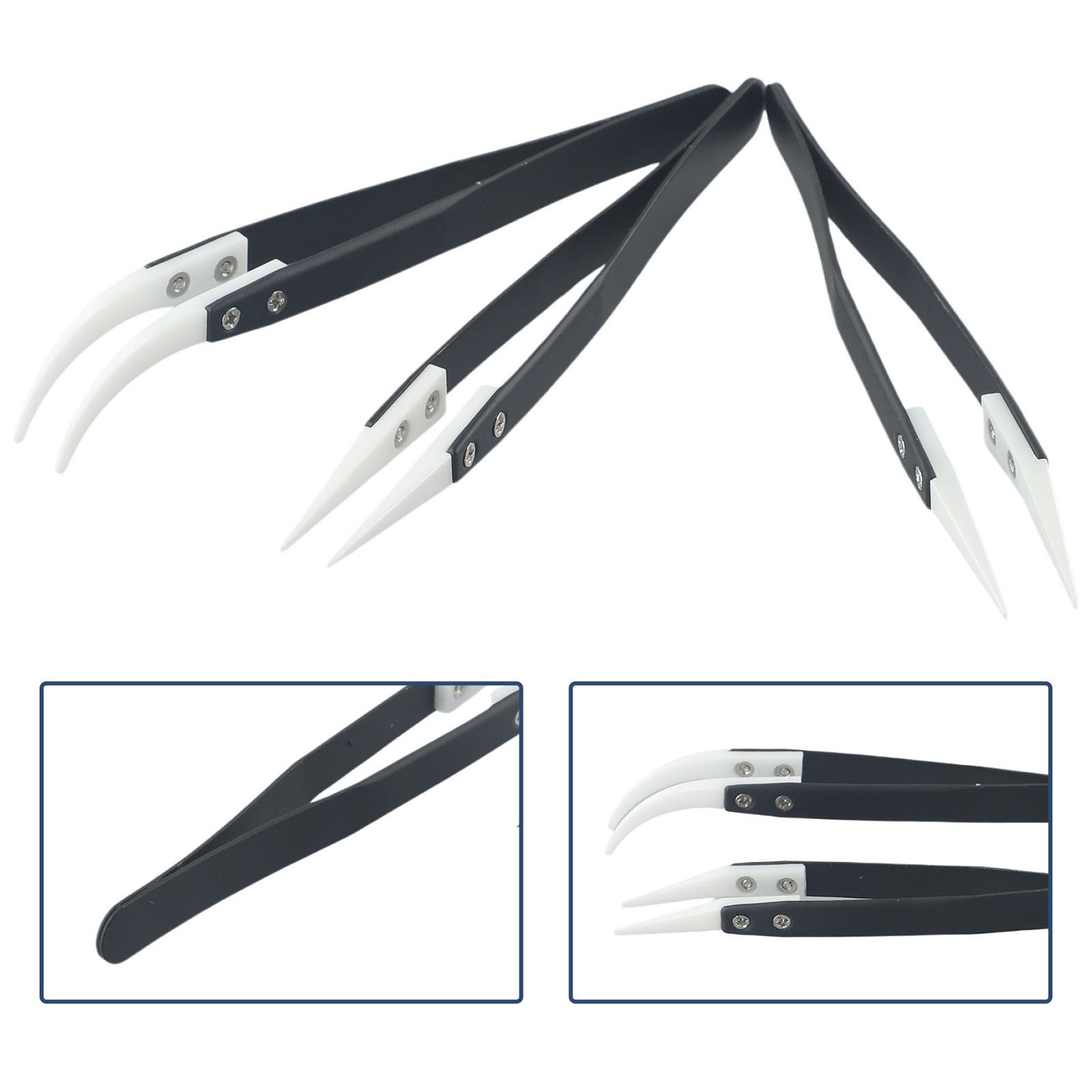 3pcs Non Conductive Ceramic Tweezers Anti-Static Reverse Tweezers Heat Resistant