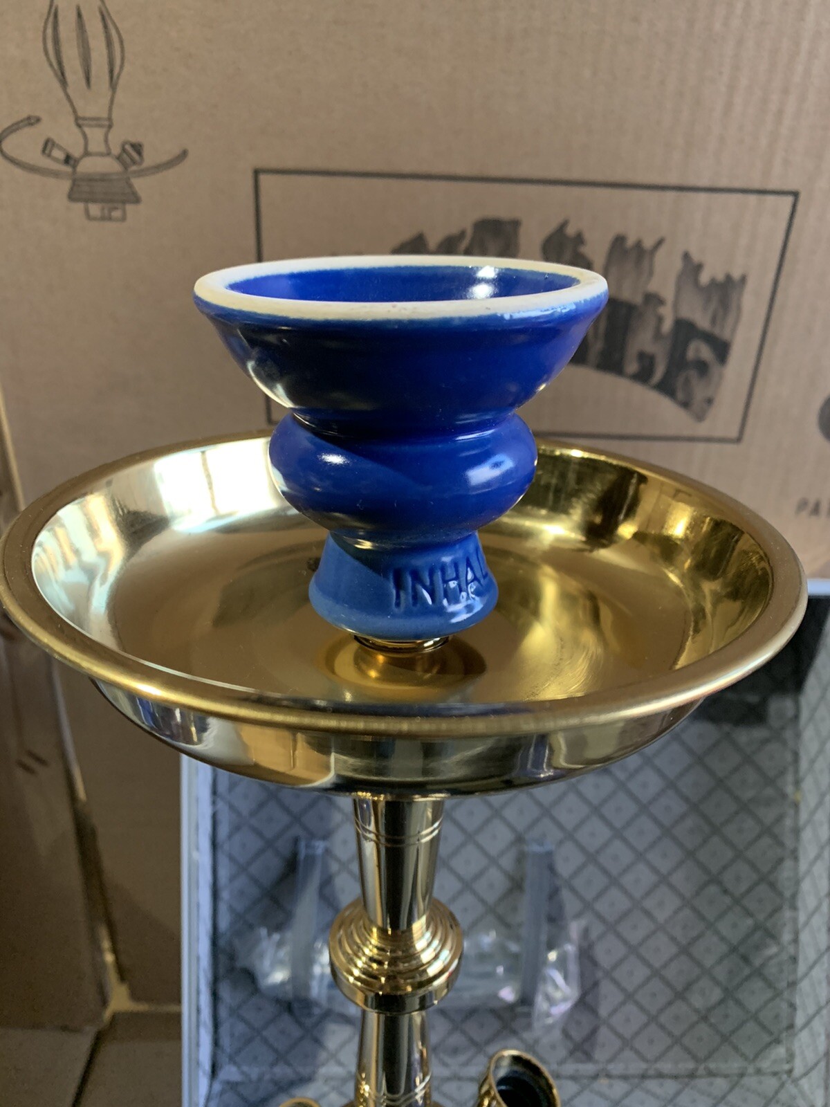 INHALE 21’’ HEAVY DUTY SOLID BRASS HOOKAH IN A SUITCASE *SKULLS BLUE*