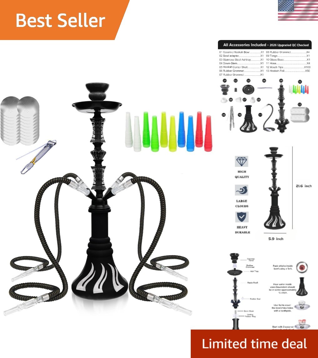 Hookah Complete Set with 4 Hose, 22 » Large Shisha Kit for up to 4 Persons with
