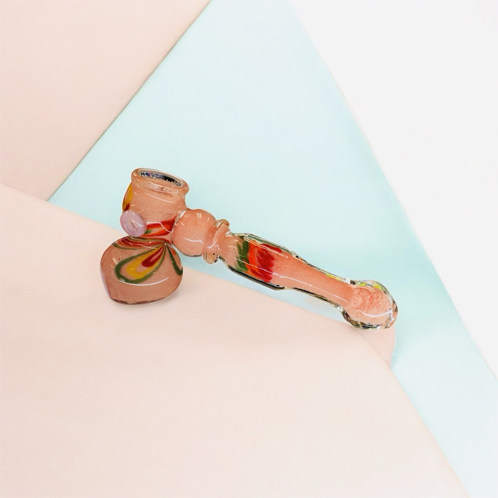 🔥7”Glass HAMMER Bubbler-Soft Pink w/Multi-Color Accents Unique & Stylish🔥
