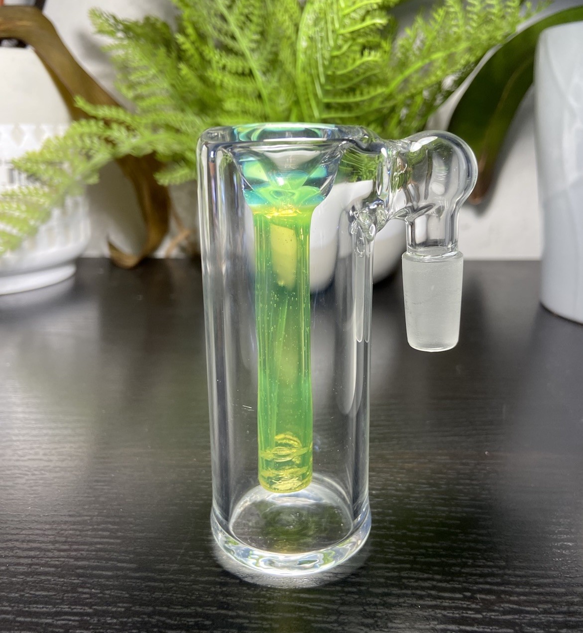 14mm Glass Ash Catcher Bowl Green Slyme Color Downstem Fixed 90 Degree