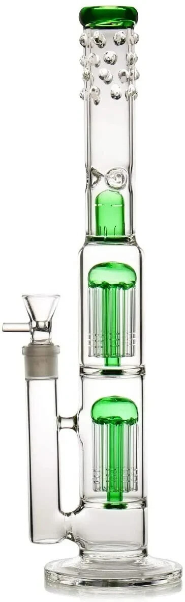 16&Prime; Heavy Glass Bong Green Percolate Bongs Smoking Hookah Water Pipe 18mm Bowl
