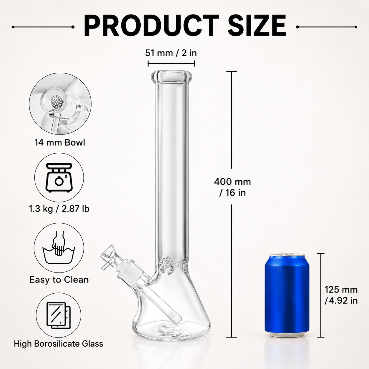 16&Prime; 9mm Thick Heavy Glass Beaker Bong Water Pipe Smoking Tobacco 14mmBowl Screen
