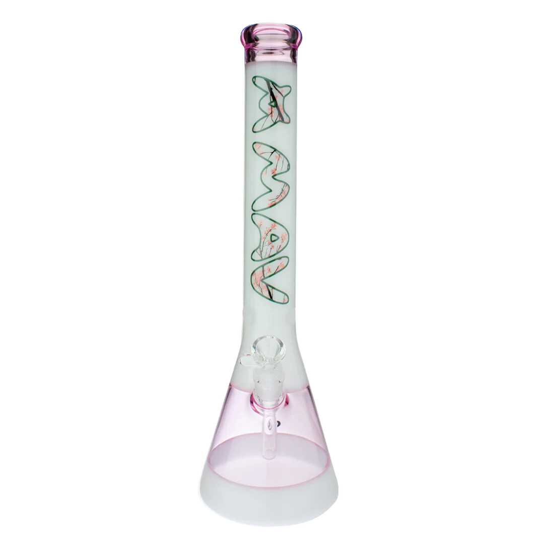 Authentic MAV Glass 18&Prime; Pink Cherry Blossom 2 Tone Beaker (White&Pink)