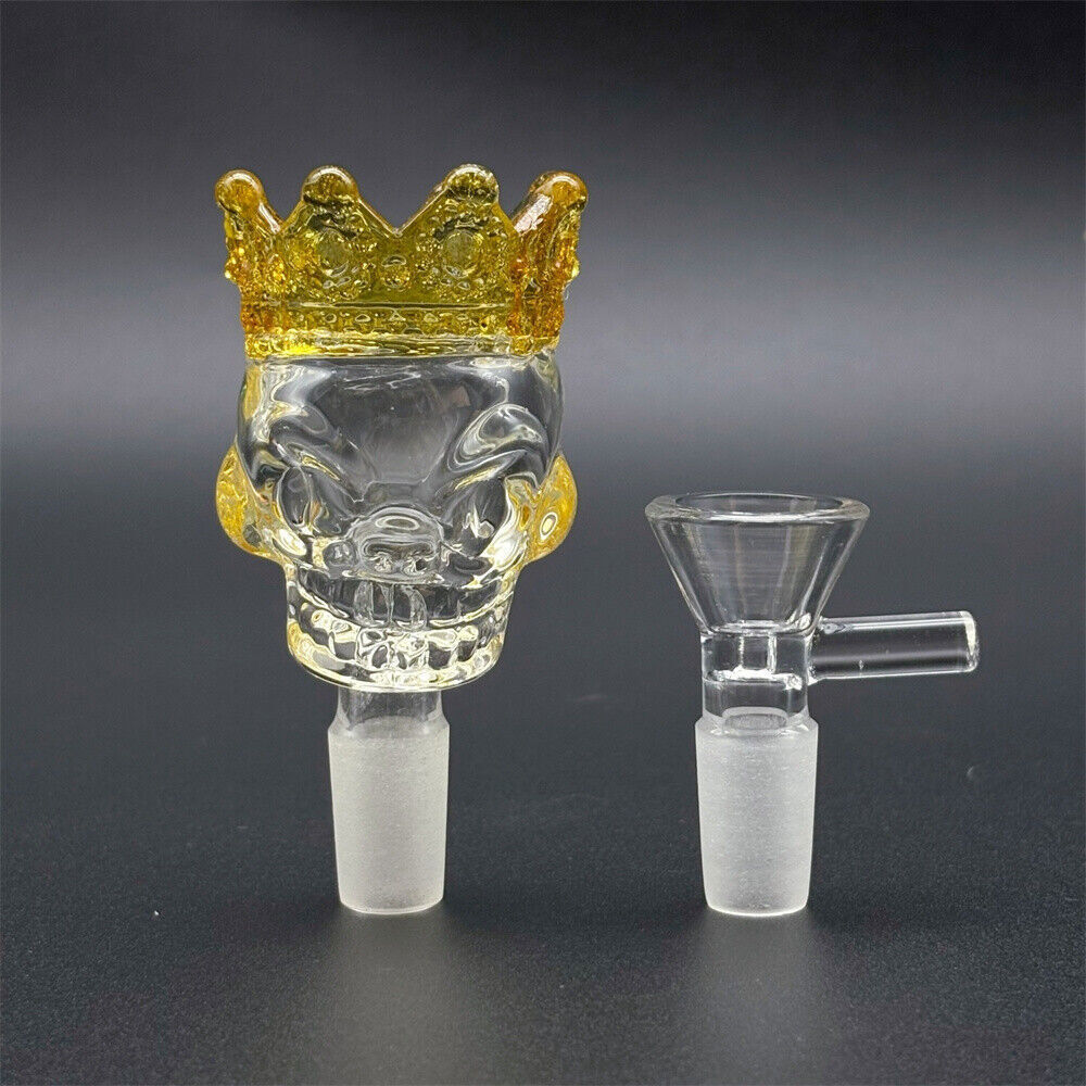 Thick Glass Bowl Slide 14mm male Thick Skull King in Crown Head for Water Bong