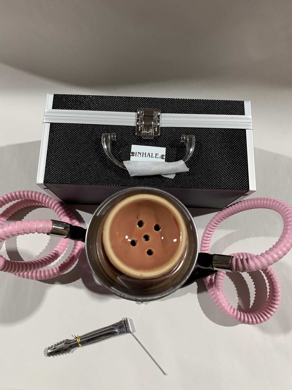 INHALE®️10 INCH 2 HOSE AVALANCHE SMALL PUMPKIN HOOKAH IN A HARD SUITCASE(PINK)