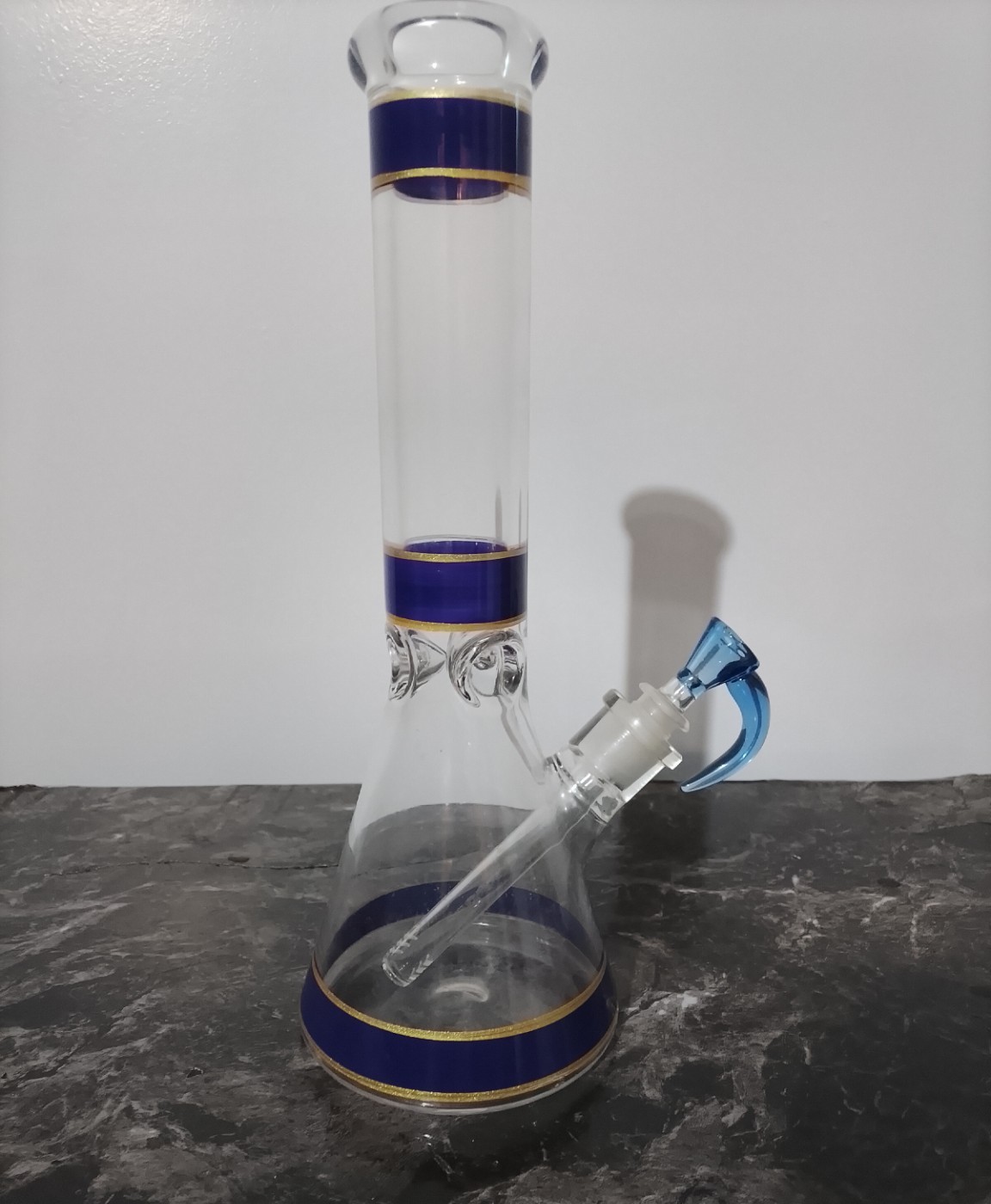 Diamond Glass 12&Prime; Purple Gold Beaker Water Pipe Downstem Blue Bowl