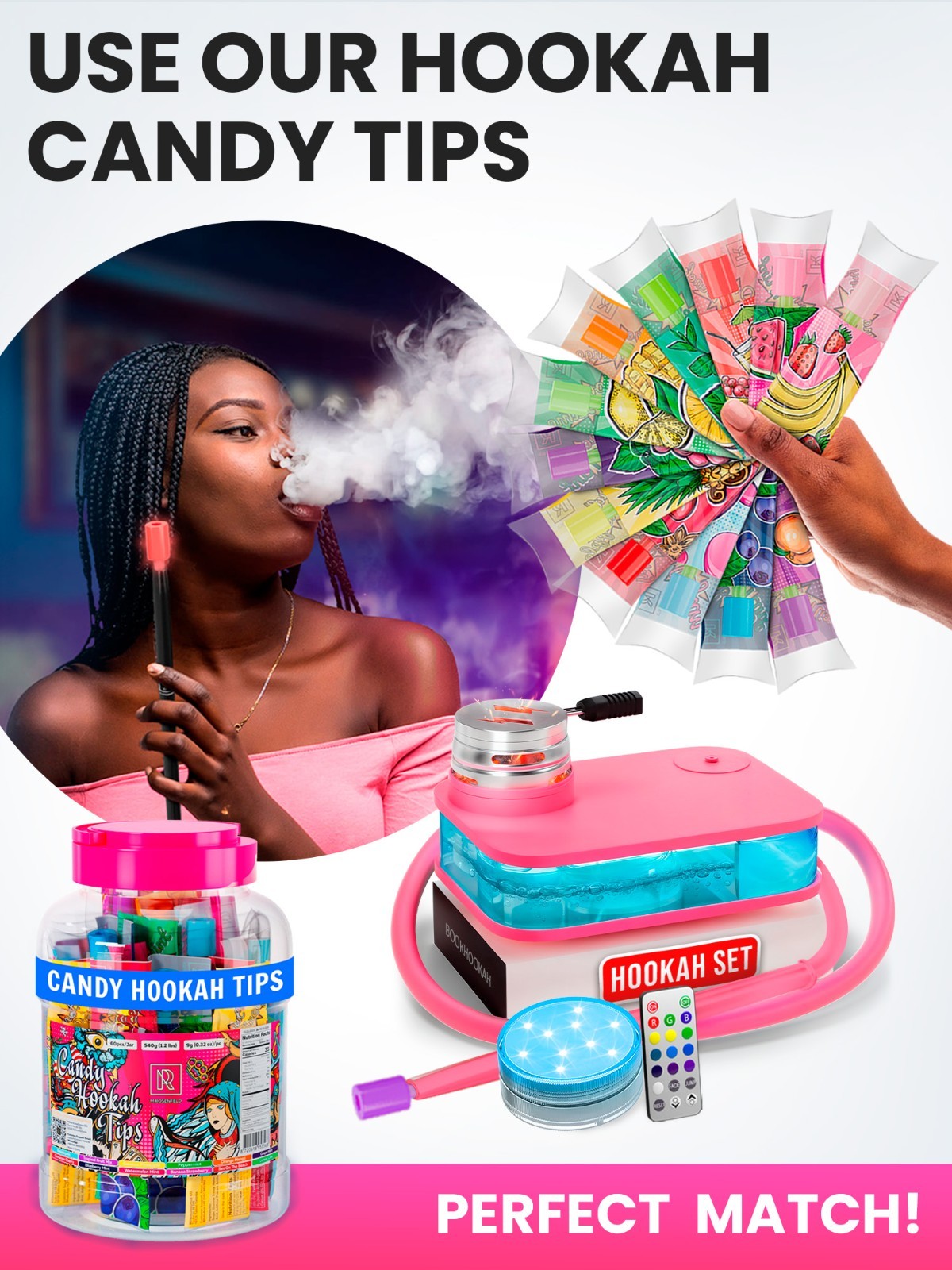 Pink Portable Hookah Set With Everything with Flat Hookah Box