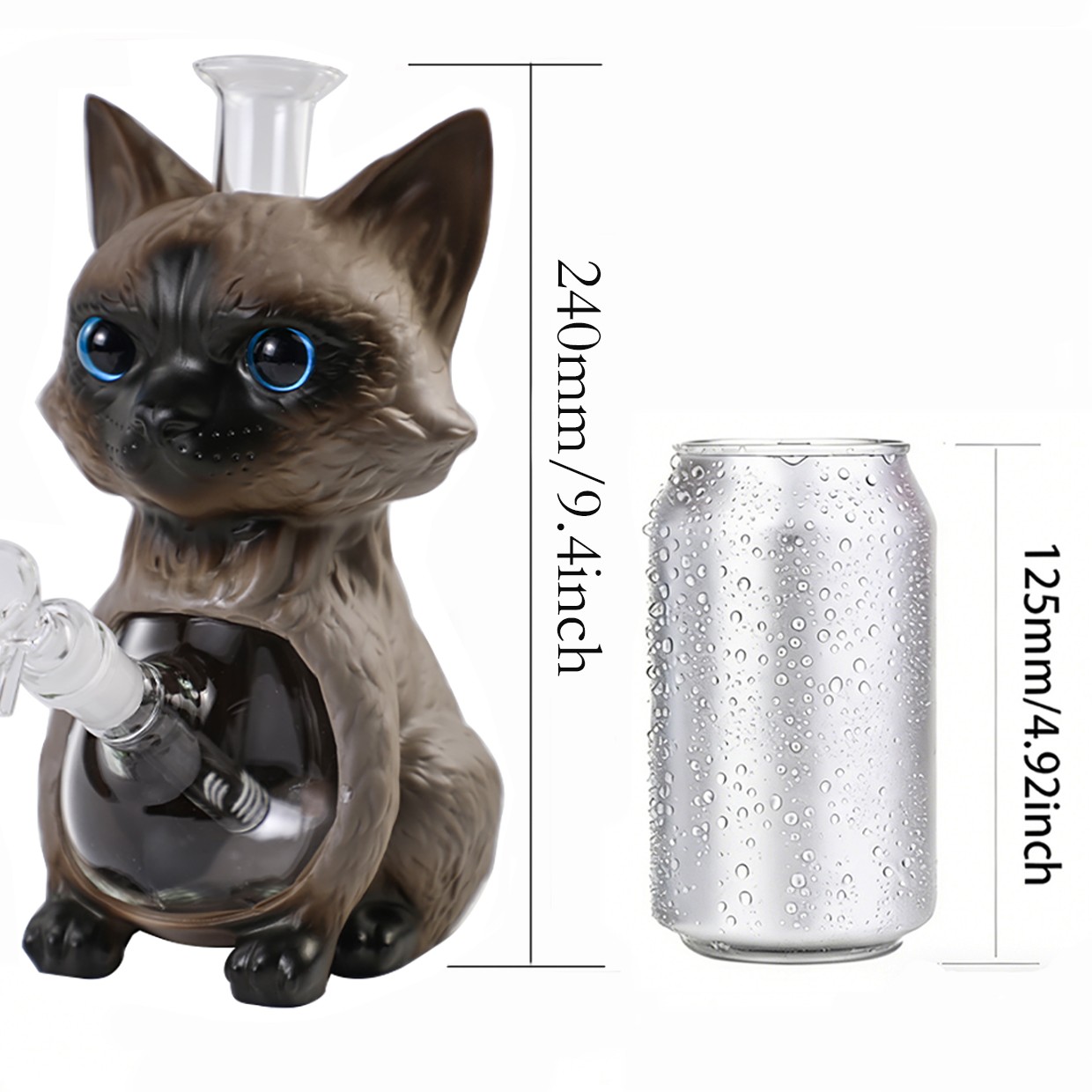Siamese cat 9in Hookah Glass Bongs Waterpipes Smoking Bubbler bongs w/14mm bowl