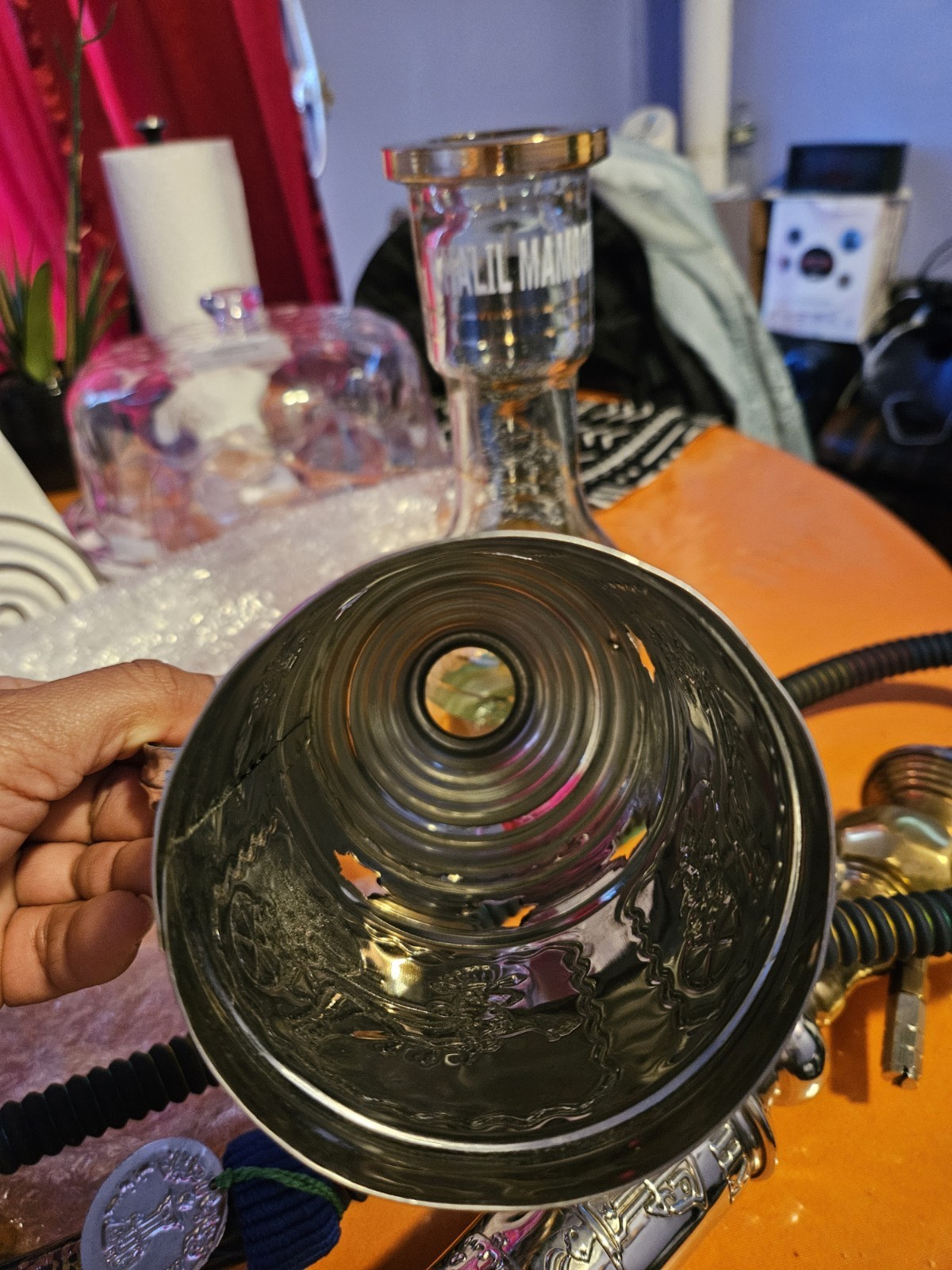Khalil Maamoon Hookah Set w/ Carry Bag, Glass Base, Hose, Tray & Bowls