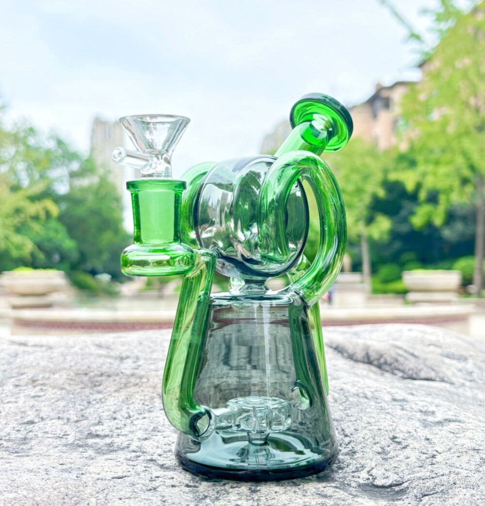 NEW 6.9&Prime; Recycler Glass Bong Pyrex Smoking Water Pipe Bubbler W/14mm Bowl Green