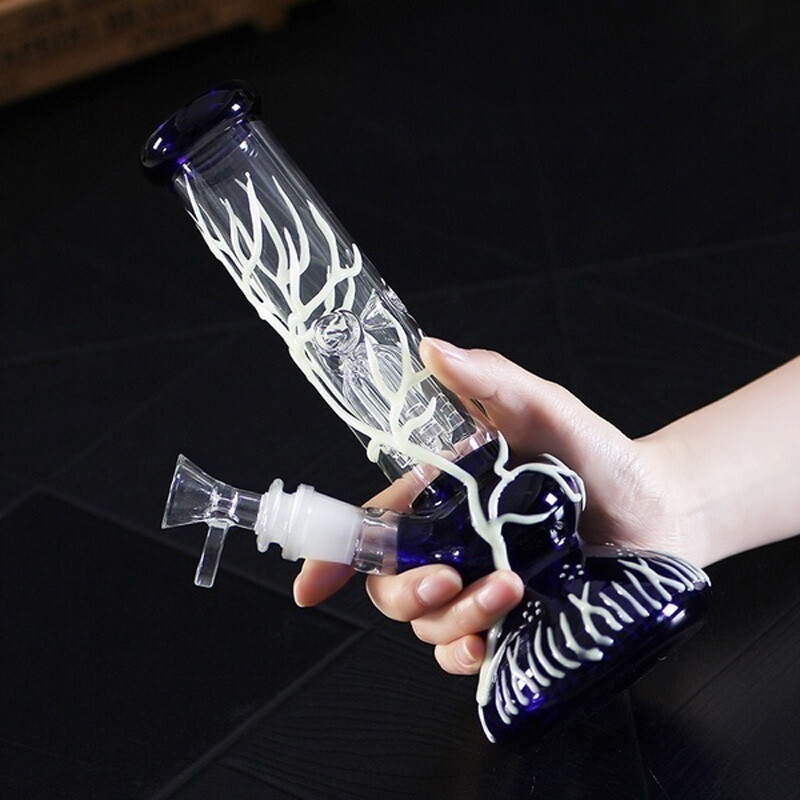 10&Prime; Glow in the Dark Glass Bong Water Pipe Hookah Smoking Bong With Bowl