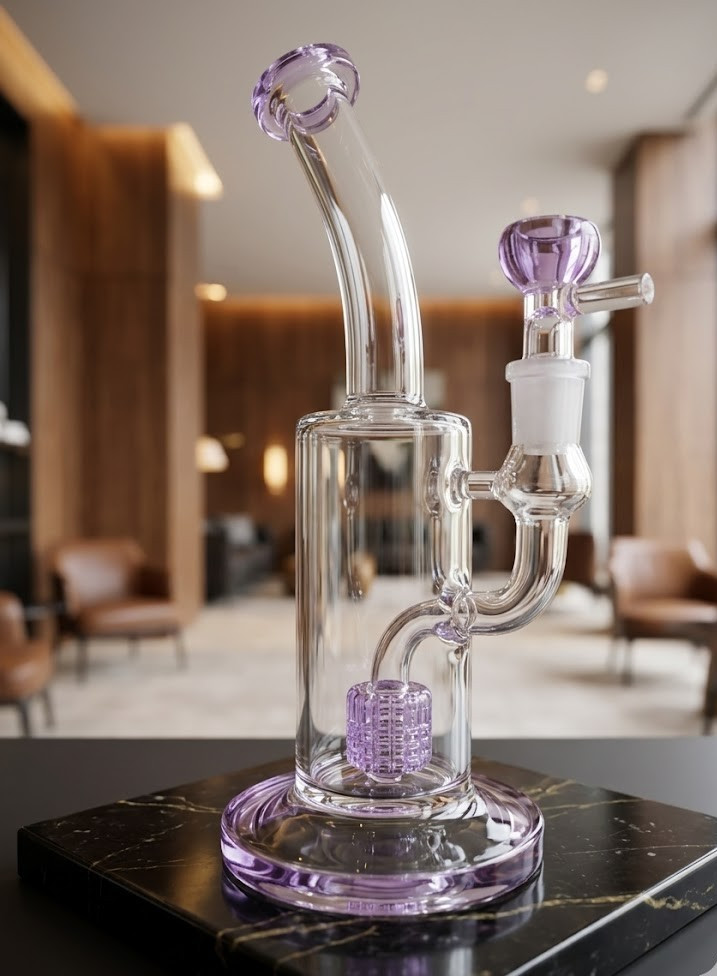10&Prime; Purple Glass Water Pipe Recycler Bong 14mm Bowl Thick Smoking Pipes Hookah