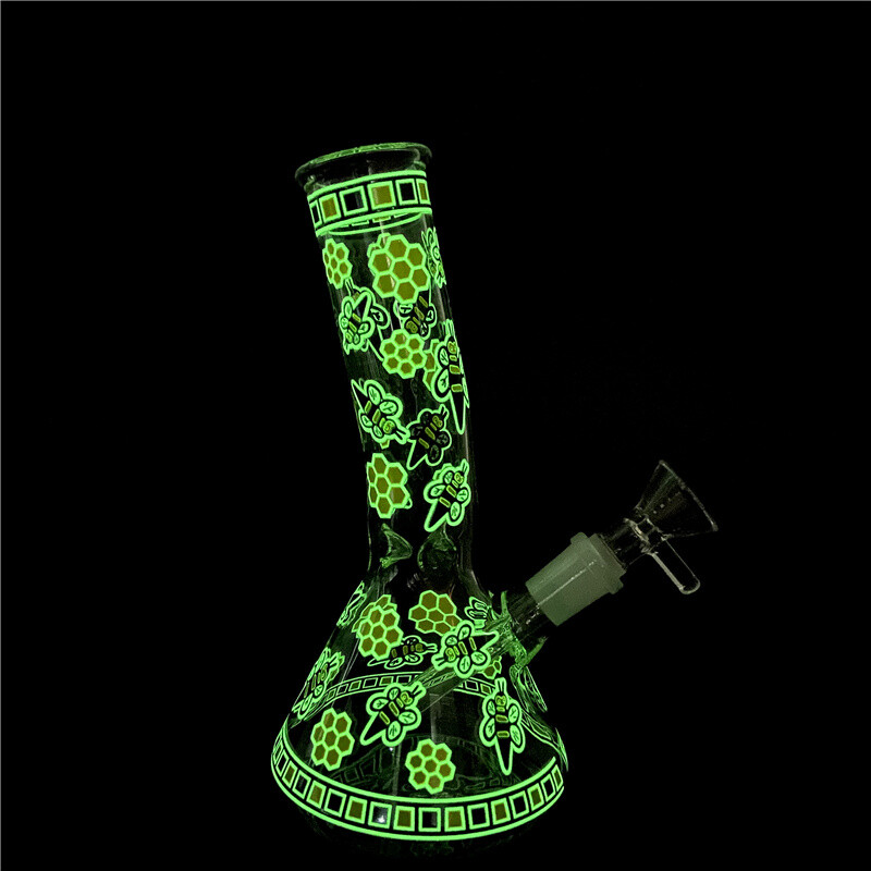 7.8&Prime; Glow in the Dark Bee Sticker Glass Bong Water Pipe Hookah Tobacco Bubbler