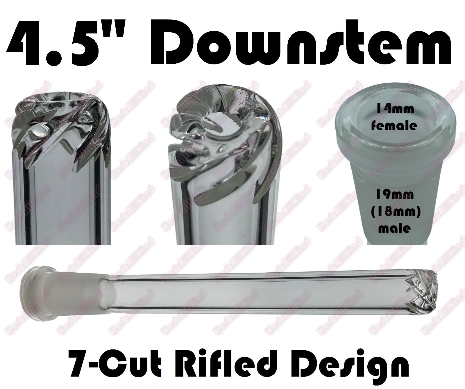 4.5&Prime; 19mm ( 18mm ) to 14mm Rifled Cut Perc Glass Downstem Low Profile