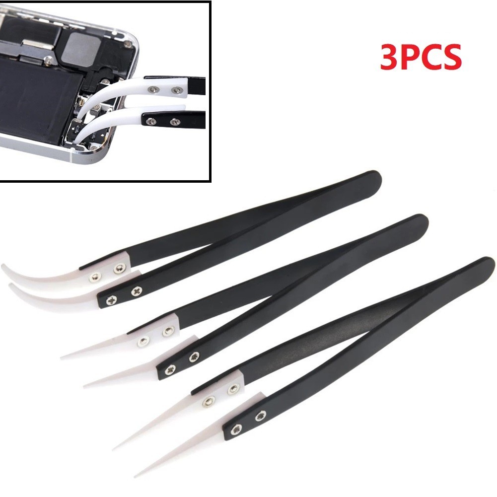 Universial Reverse Tweezers Ceramic Tweezers 1set 3pcs Solder Resistant