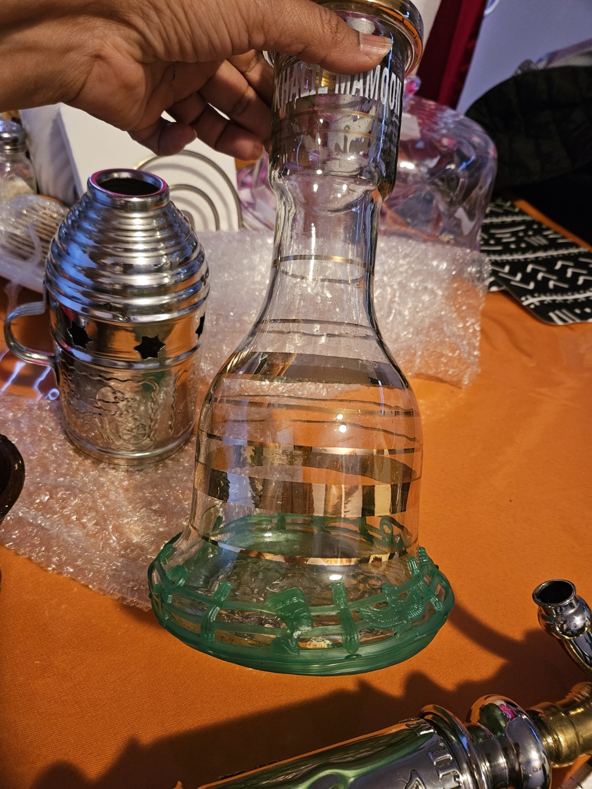 Khalil Maamoon Hookah Set w/ Carry Bag, Glass Base, Hose, Tray & Bowls