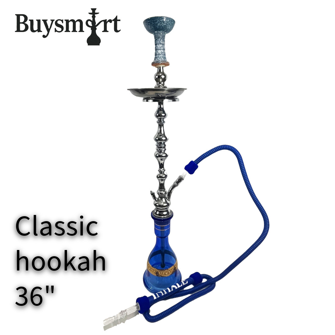 36&Prime; Hookah, , 24 k gold trim Hand blown color Infused glass,large washable hose