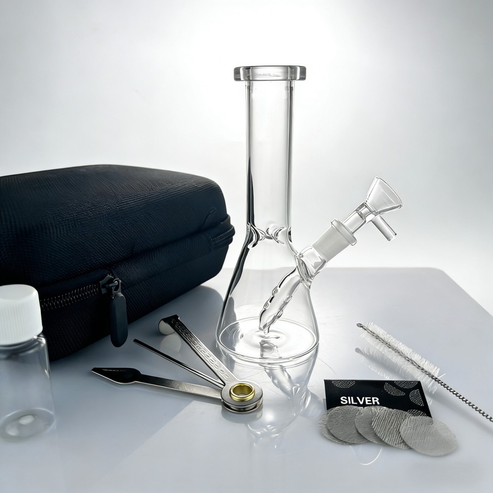 5&Prime; Glass Water Bong Filter Bubbler w/10mm Bowl EVA Storage Cleaning Kit US Ship