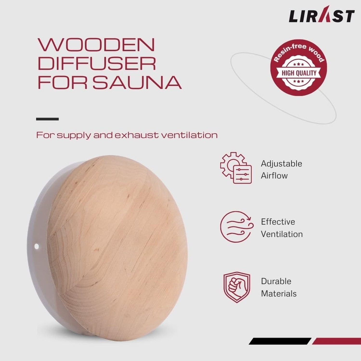 6 inch Resin Free Wood Diffuser – Round Sauna Vent Cover – Adjustable Air Val…