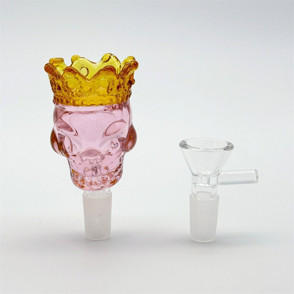 14mm male Glass Bowl Skull with Crown Style BIG Size Slide Bowl Part for Bong