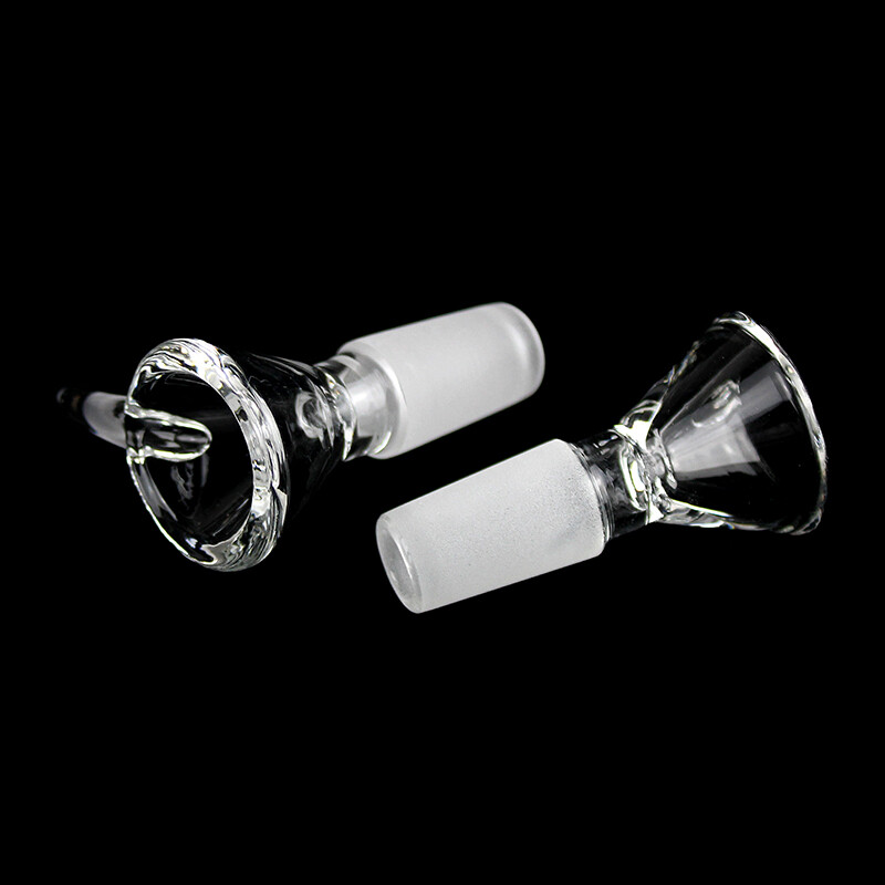2pcs 14mm Male Glass Bowl w/ Handle Clear Slide Joint Pipe Replacement for Bongs