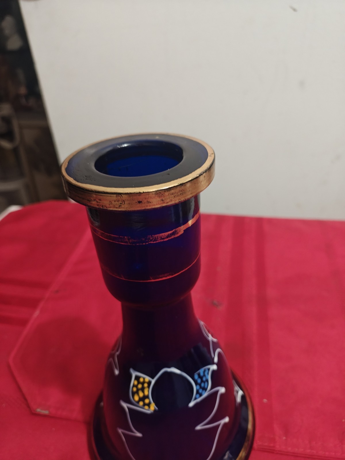 Vintage Glass Hookah Base Vase With Gold Accent 9”