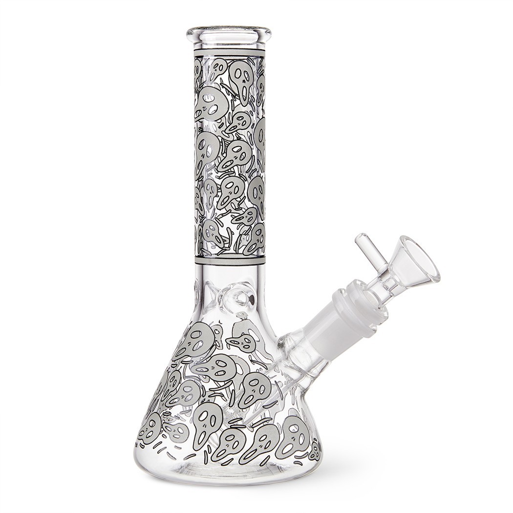 7.8&Prime; Skull Fluorescent Glass Bong Glass Water Pipe Smoking Tobacco Beaker 14MM