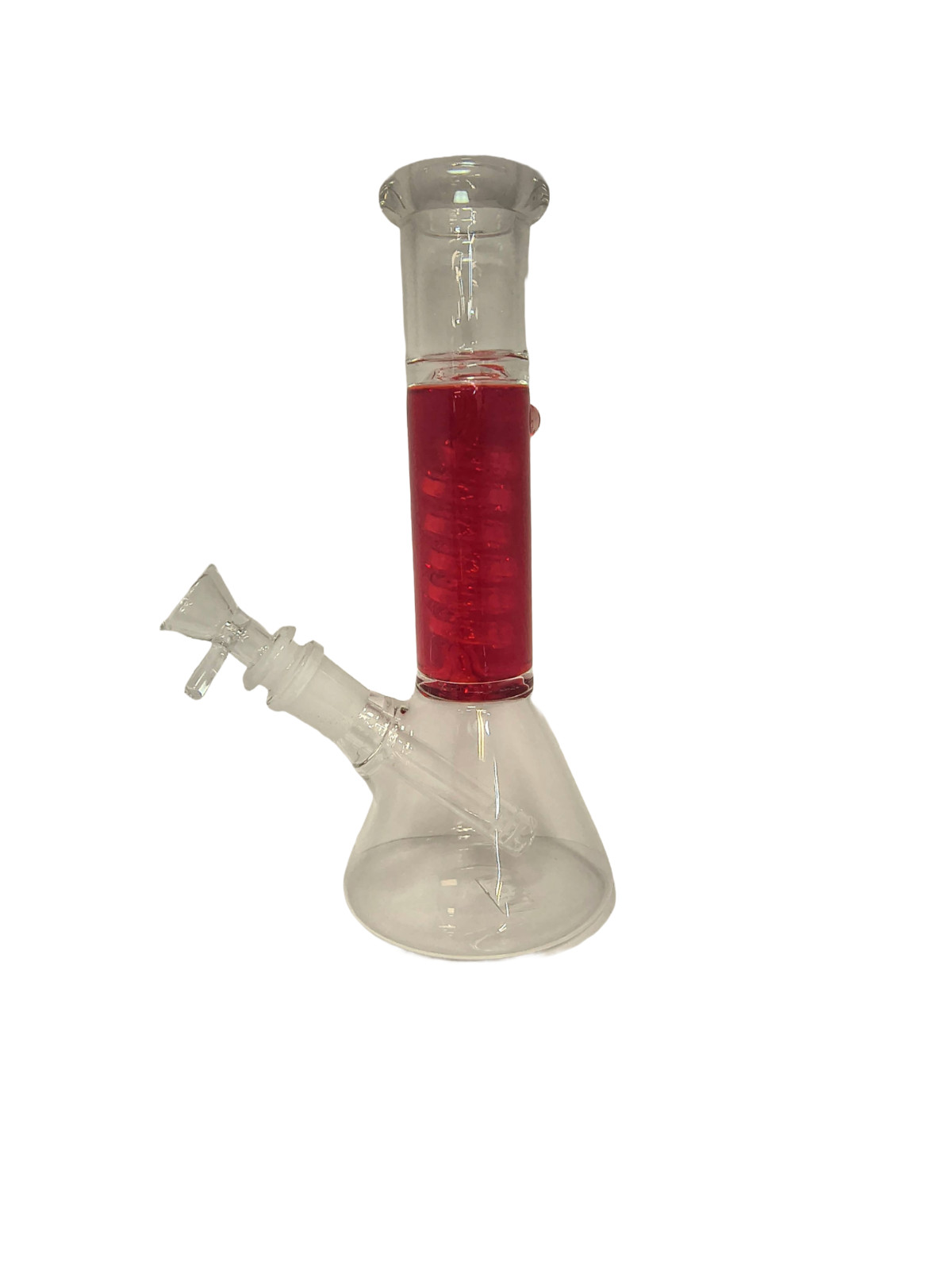 Gassy Glass Collectable Glycerin Spiral Water Pipe 9in 14mm Red w Pink Dot