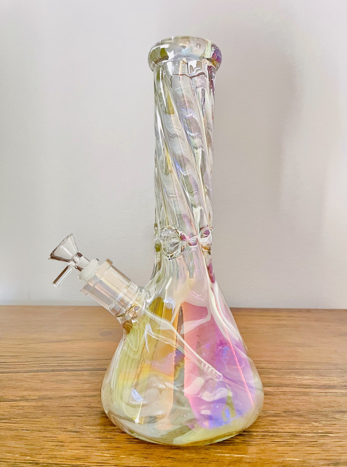 12&Prime; Inch Thick Iridescent Beaker Heavy Glass Water Bong Spiral Water Follow