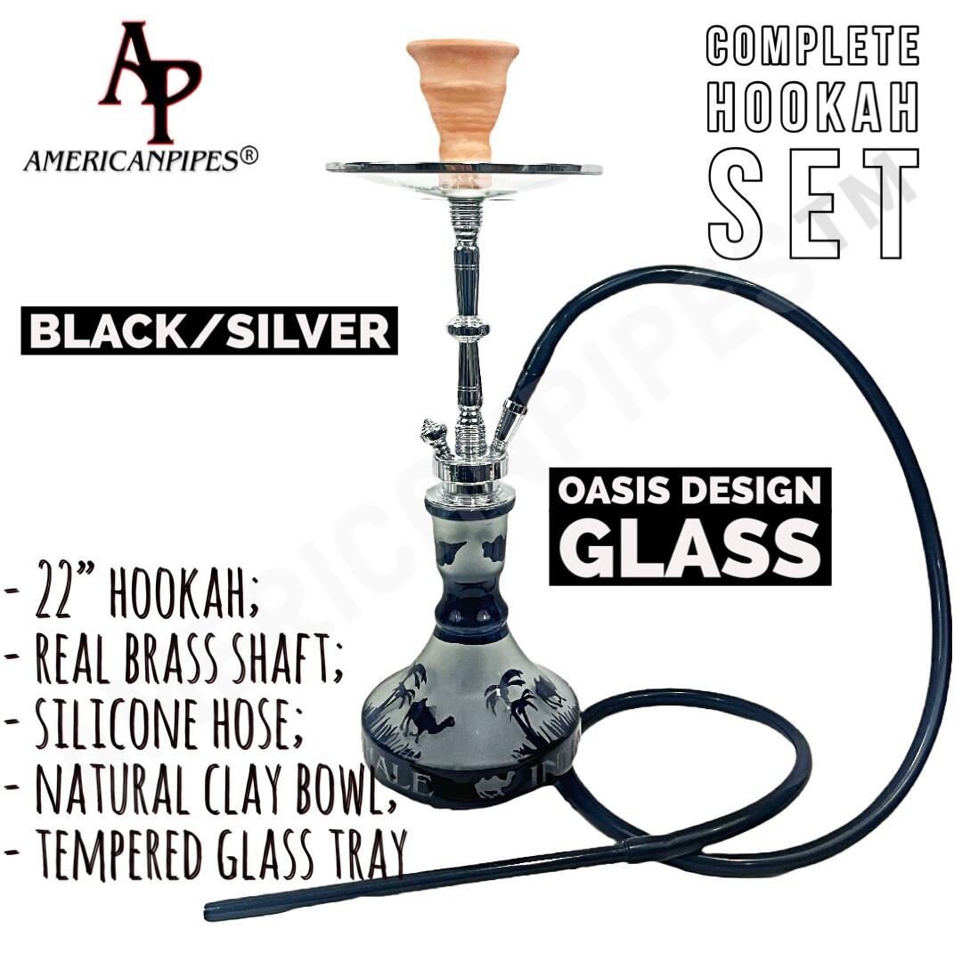INHALE®️22” HOOKAH SOLID BRASS SHAFT, SILICONE HOSE, GLASS TRAY