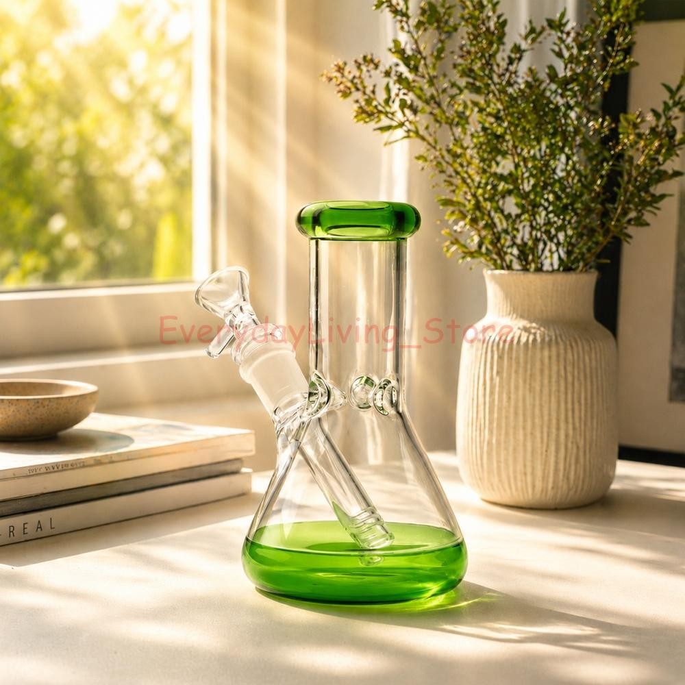 Small 6&Prime; Green Glass Bong Thick Smoking Water Pipe Beaker Bubbler W/Bowl US