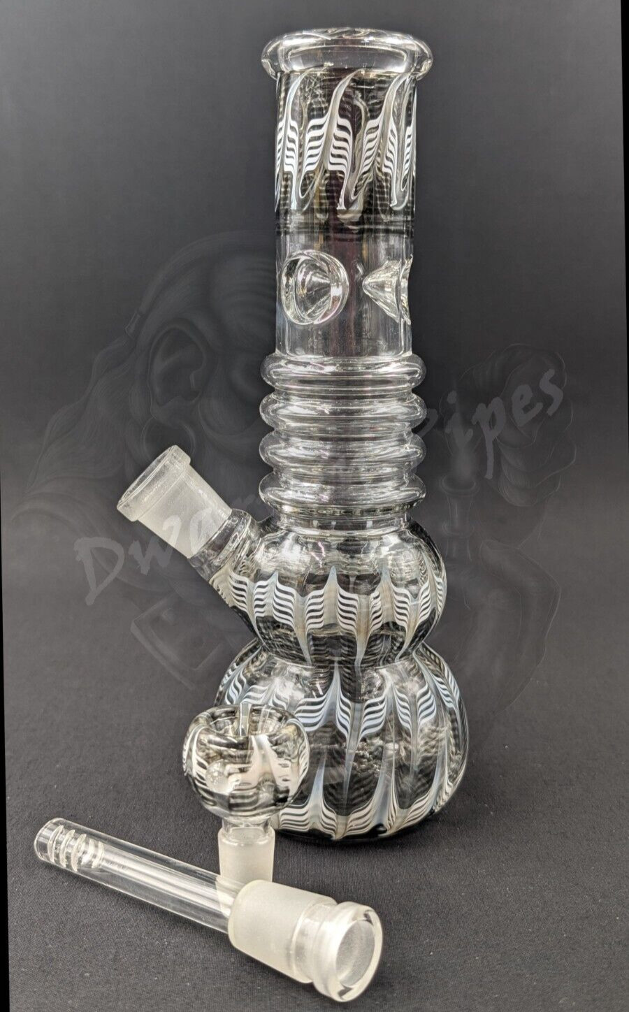 9&Prime; Inch Glass Hookah Water Pipe Bong Black White Swirls