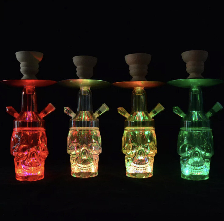 Skull Hookah Set Acrylic Shisha Nargile LED Light Water Party Bar “BLUE COLOR”