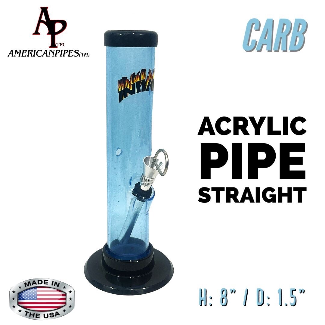 INHALE®️ 1.5X8&Prime; STRAIGHT ACRYLIC HOOKAH WATER PIPE WITH CARB MADE IN THE USA