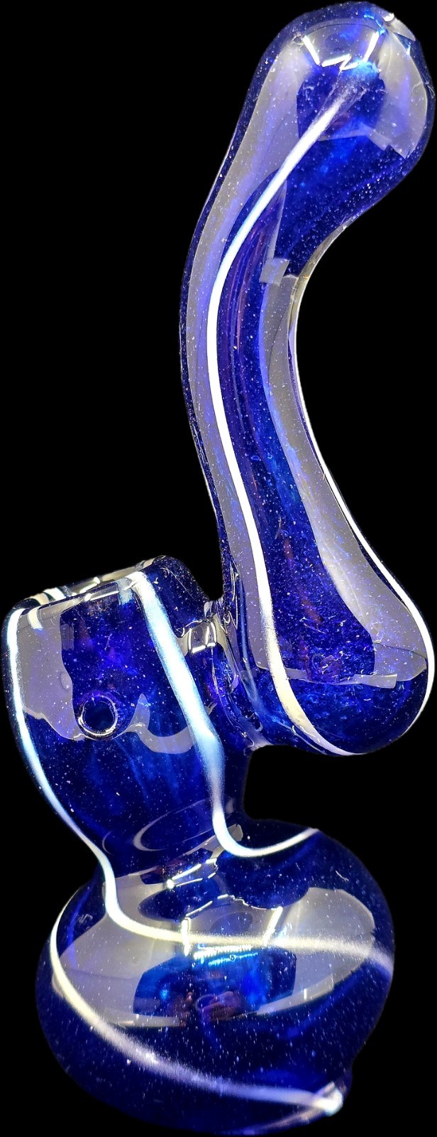 5&Prime; inch BLUE WHITE Glass Bubbler Tobacco Bong Hookah Water Pipe Carb + SCREENS