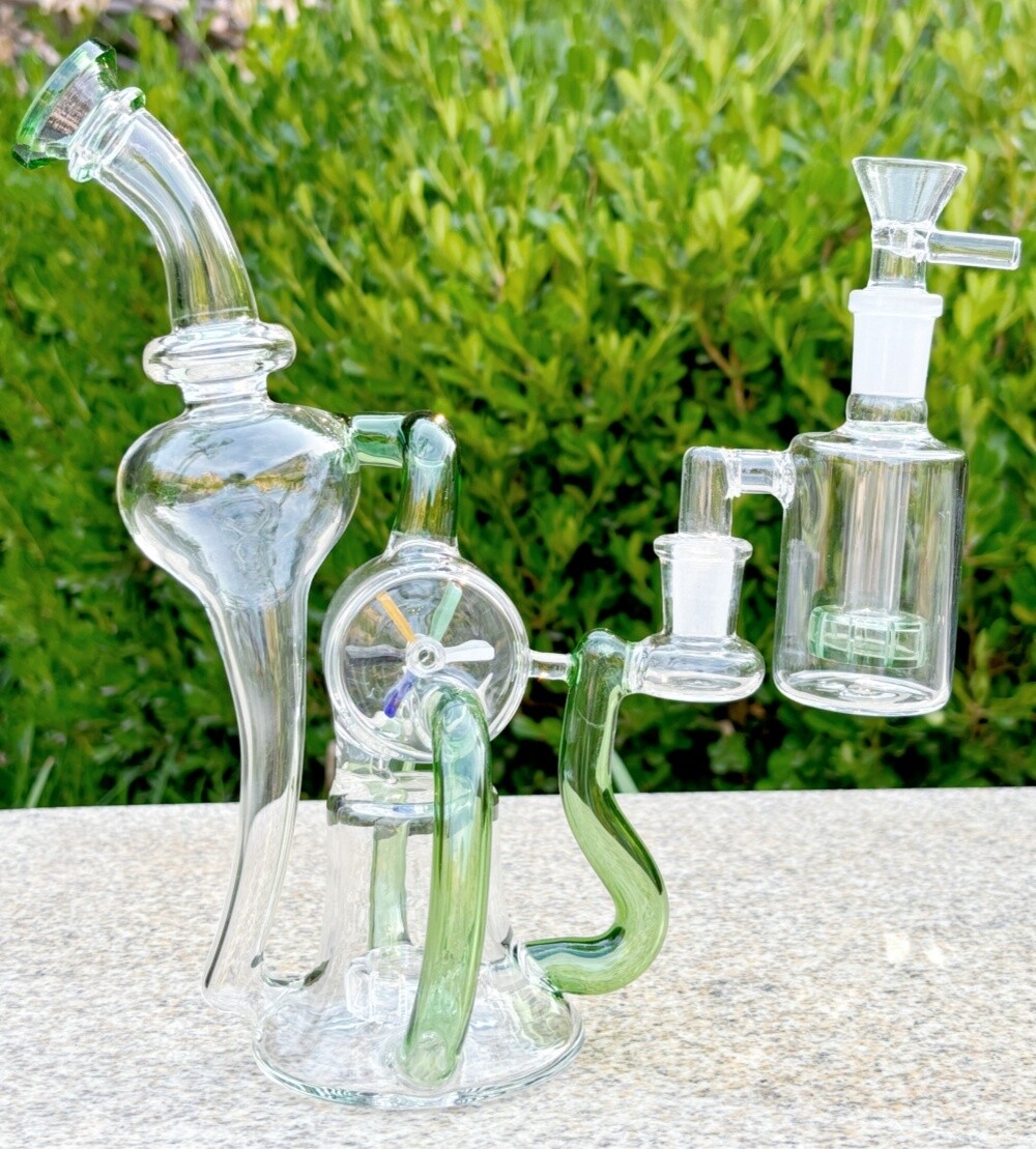 9.2&Prime; Glass Windmill Spin Bong Smoking Water Pipe Hookah Bubbler W/Ash Catcher