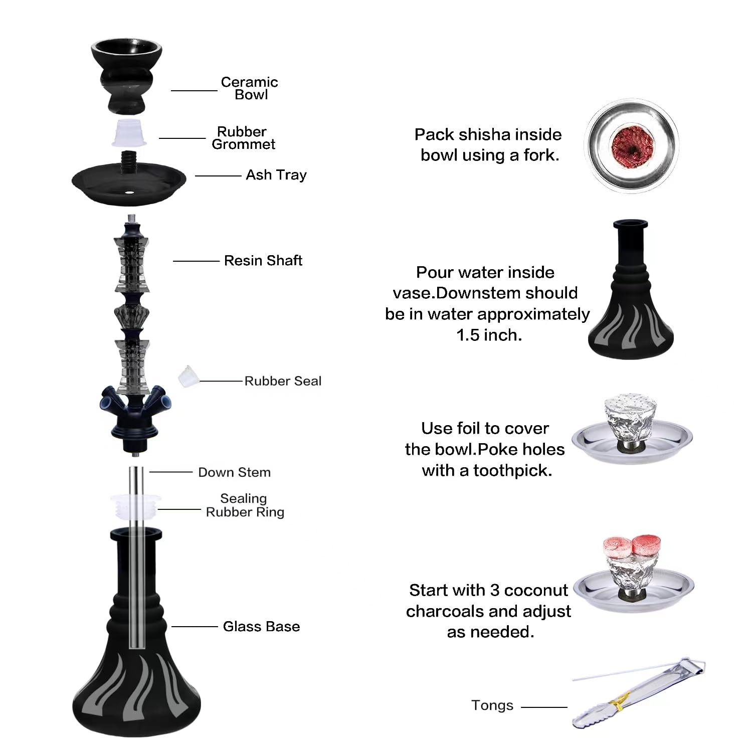 22&Prime; Hookah Set with Everything,Premium Hookah Shisha set,Up to 4 Persons