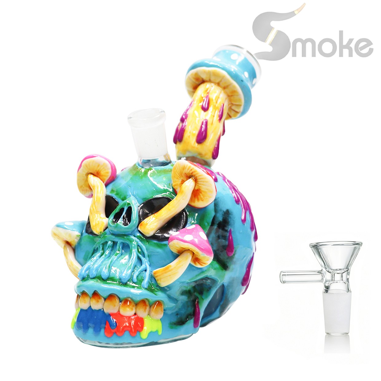 Halloween Skull 6in Glass Bong Water Pipes Smoking Perc Bongs Hookah w/14mm bowl