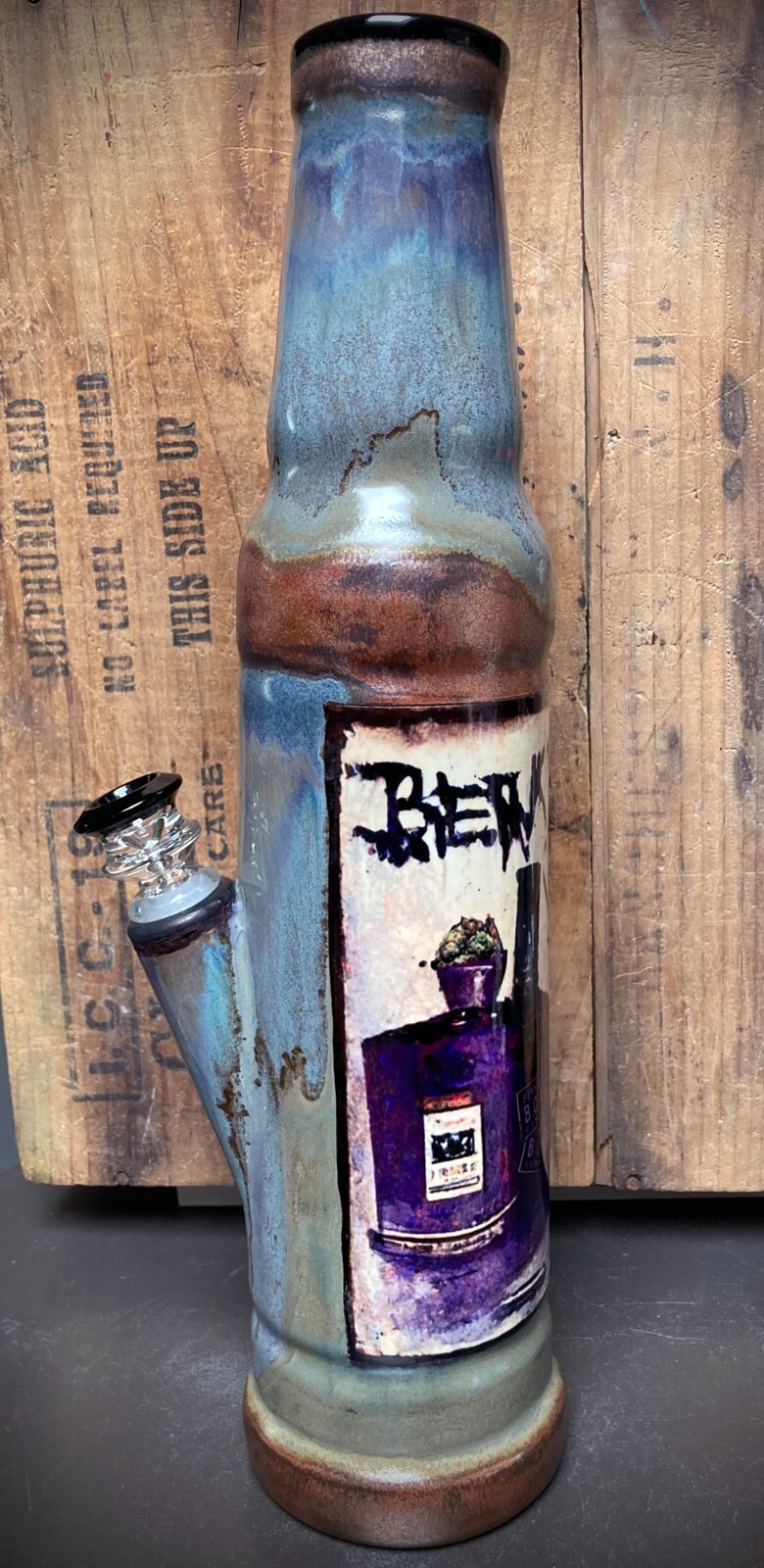 14&Prime; Heavy Ceramic Bong Water Pipe Street Art Purple 14mm Glass Bowl Graffiti 25