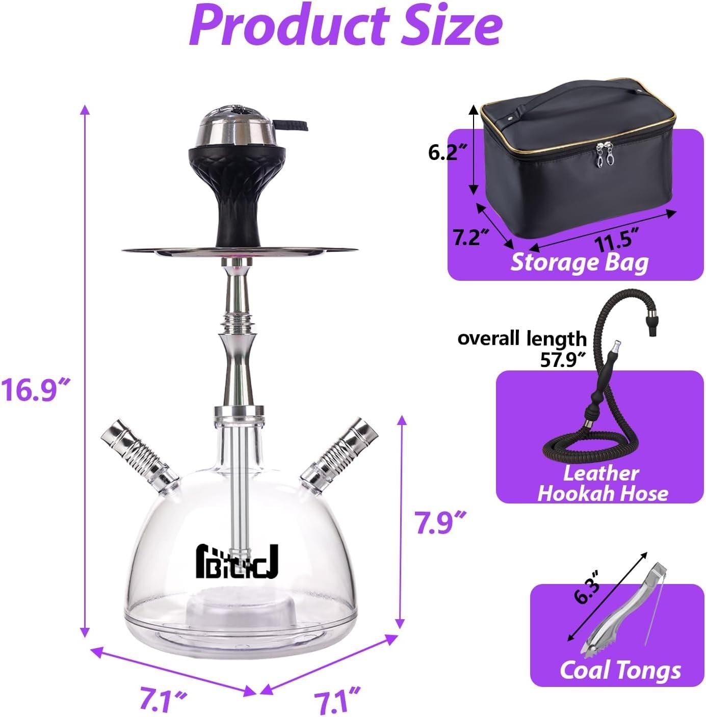 Modern Hookah Set – Complete Shisha Hookah Set with 2 Hoses, LED Light & Travel