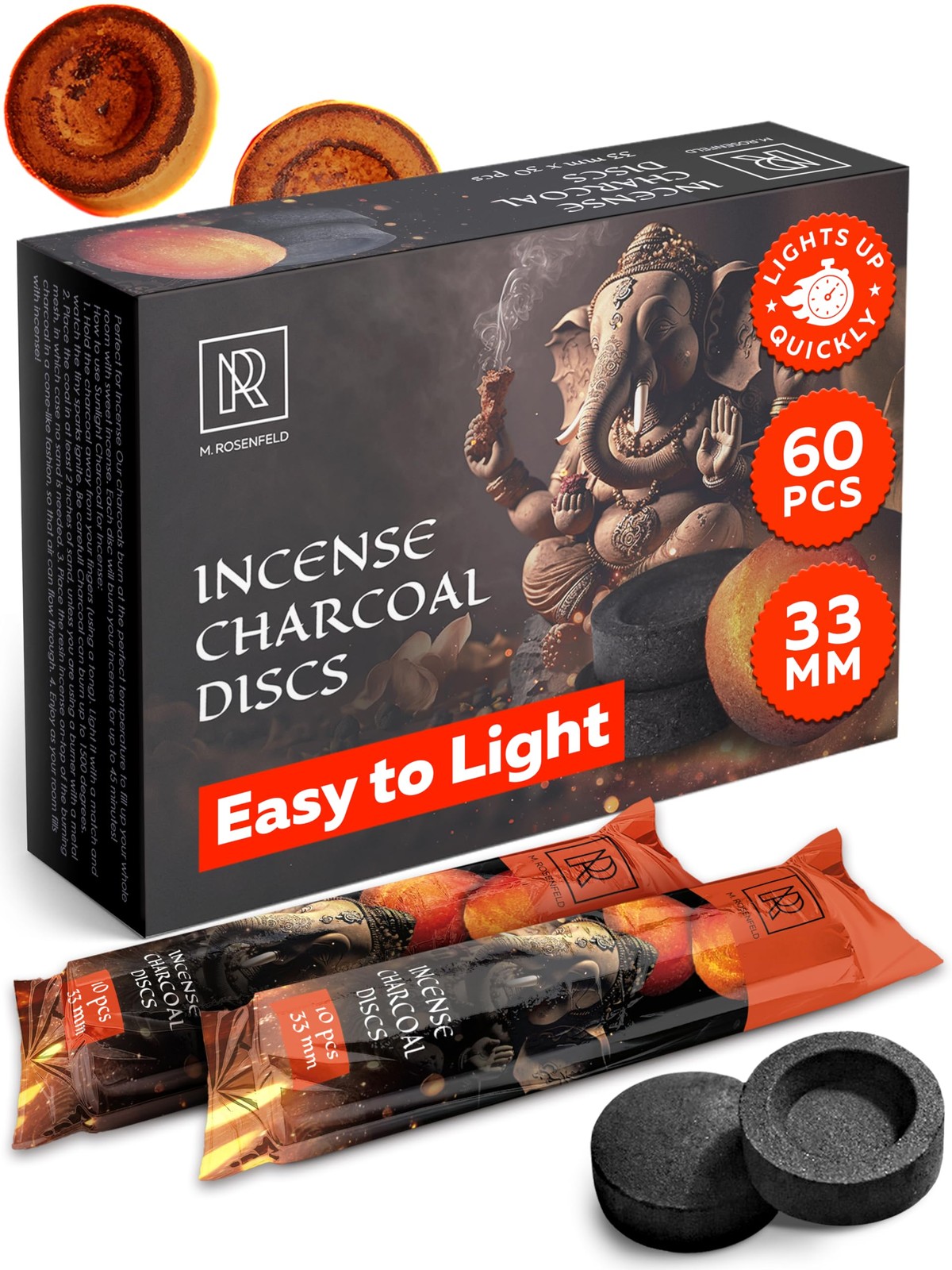 Charcoal Discs to Burn Incense – 60 pcs Charcoal for Incense Burning