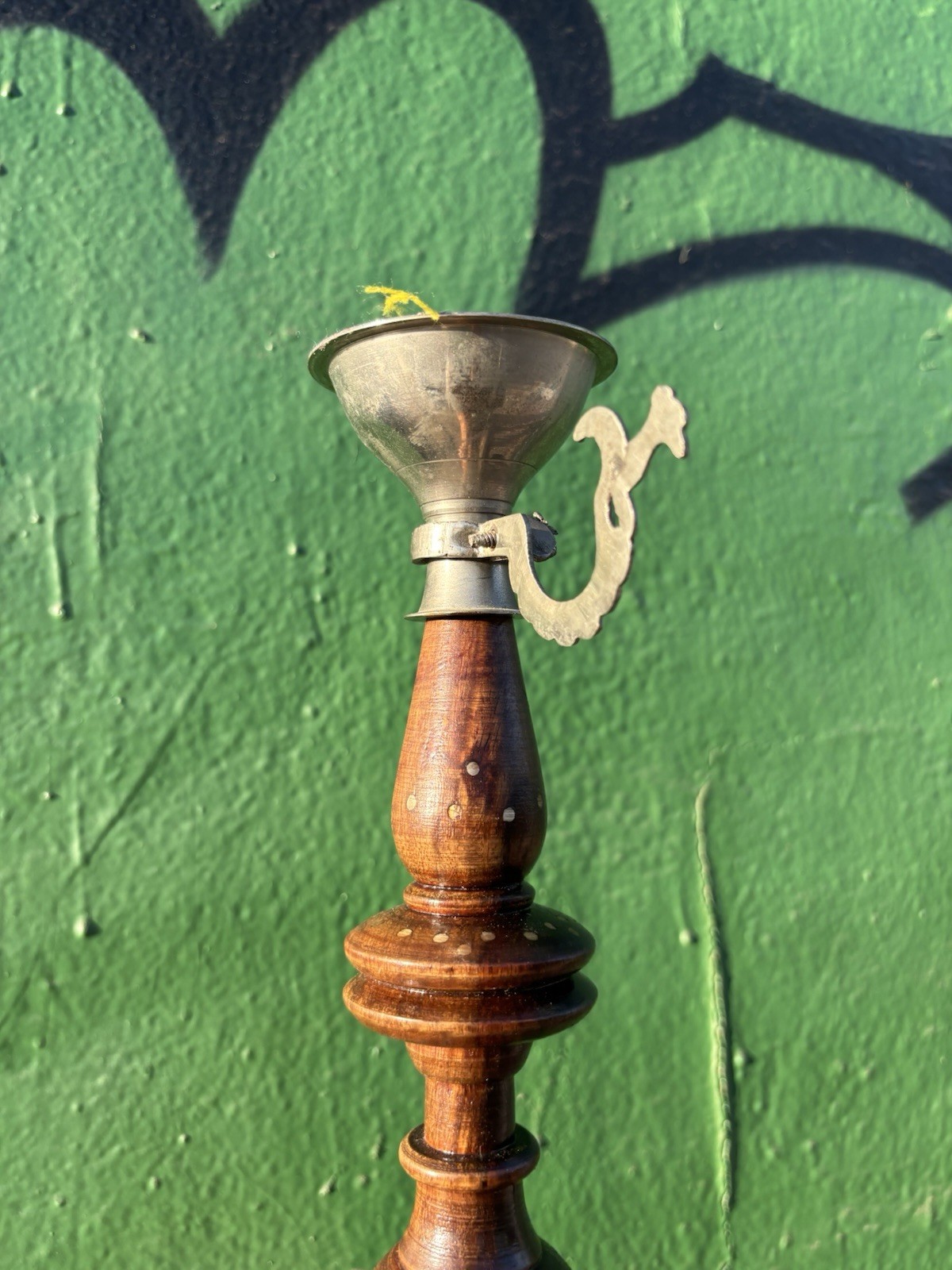 Vintage Ornate Brass Wood Hookah Pipe 16.5” Tall Pipe Boho Flower Decor