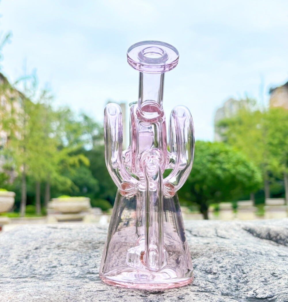 NEW 6.9&Prime; Recycler Glass Bong Pyrex Smoking Water Pipe Bubbler W/14mm Bowl Pink