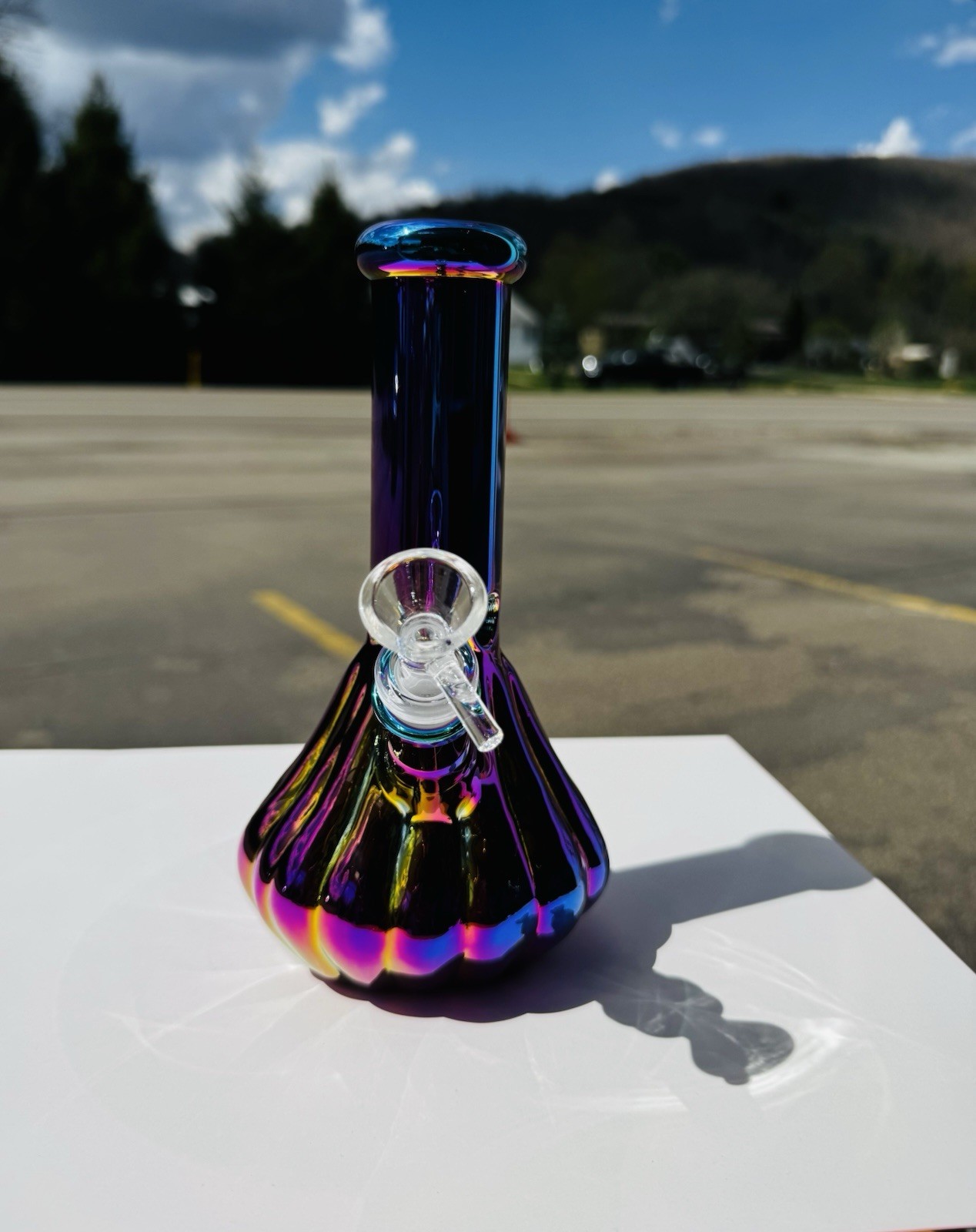 🌈Premium 7.5” Rainbow Glass Water Pipe – Iridescent Finish Tobacco 18+🌈NEW🔥