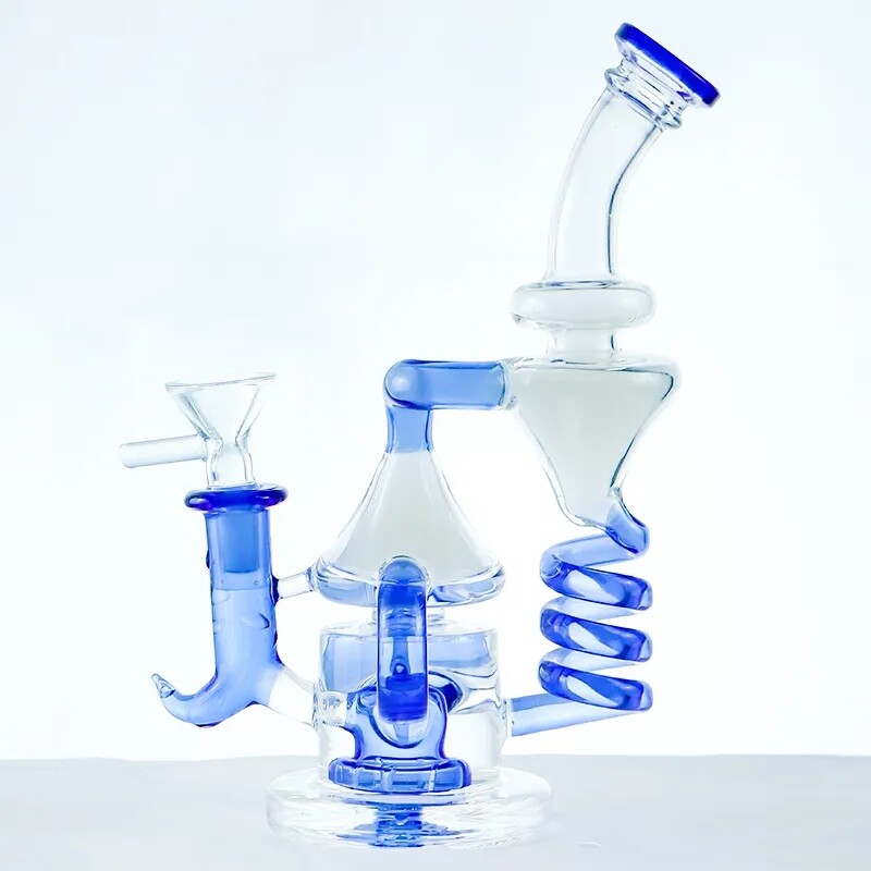 9&Prime; Glass Tornado Coil Recycler Water Bong Percolator Hookah Pipe w/Bowl USA Ship