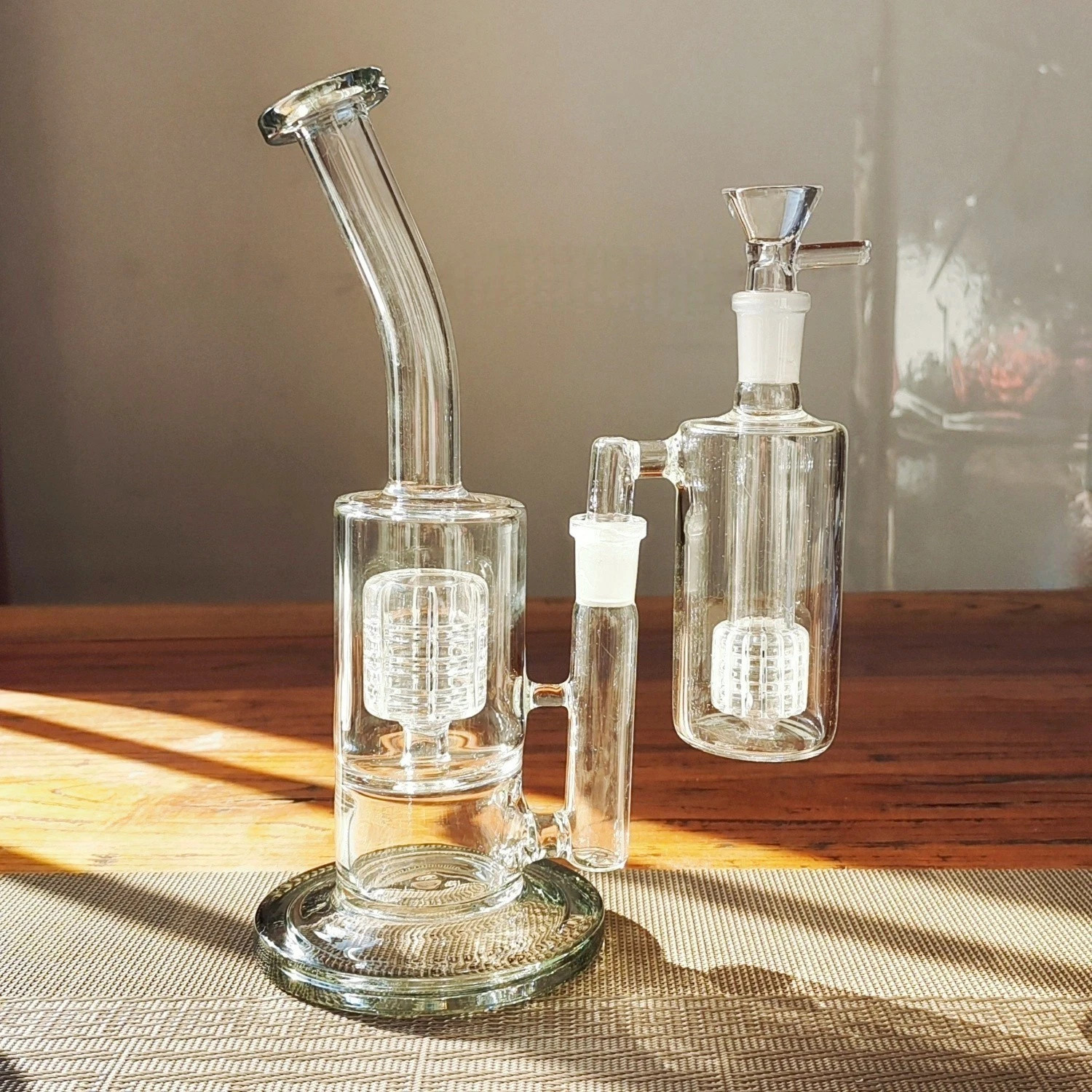 Thick 9&Prime; Glass Bong Matrix PERC Smoking Water Pipe Bubbler Hookah W/Ash Catcher