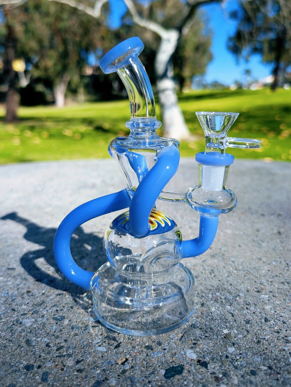 6.5&Prime; Blue Wig Wag Klein Recycler Tobacco Smoking Water Pipe Hookah Bubbler Bong